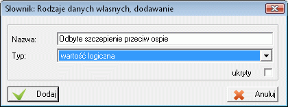 Slownik rodzaje dane wlasne dodawanie